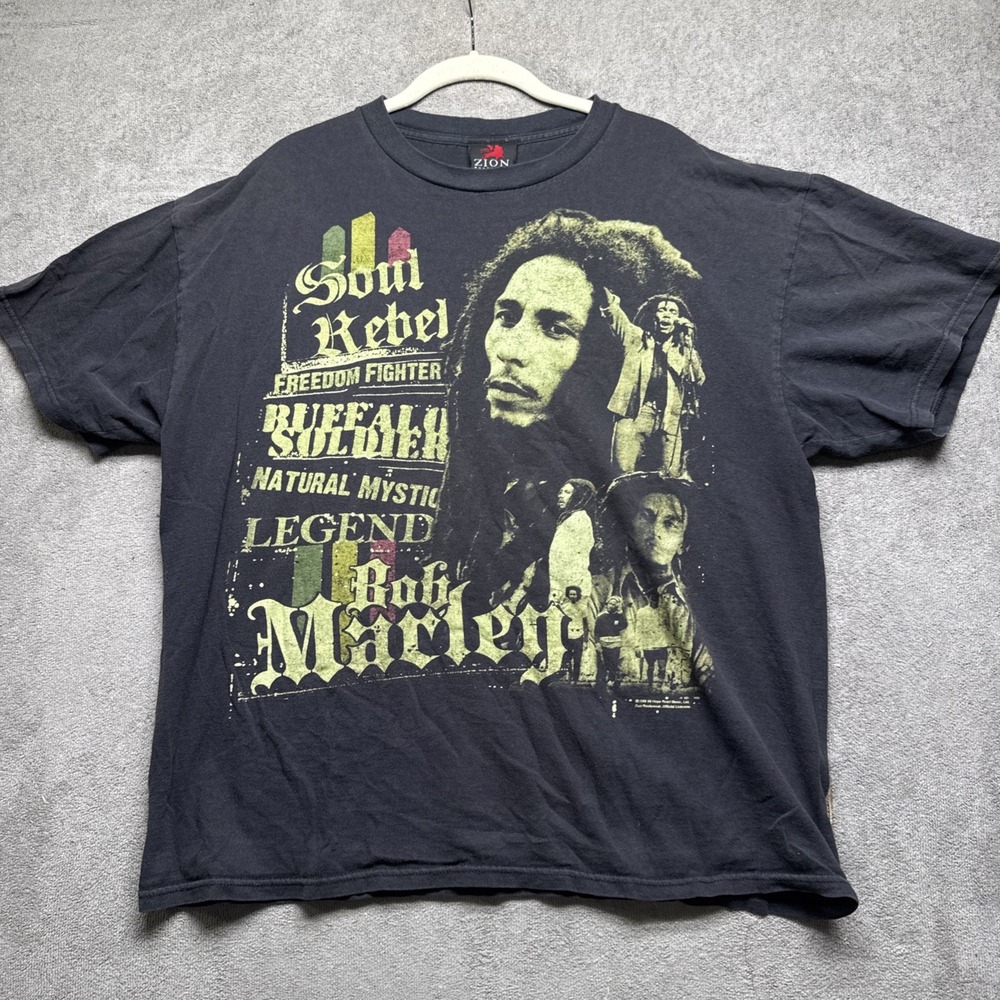 Bob‎ Marley Black T-Shirt XL Zion Rootswear 2008 Reggae Graphic Music Legend